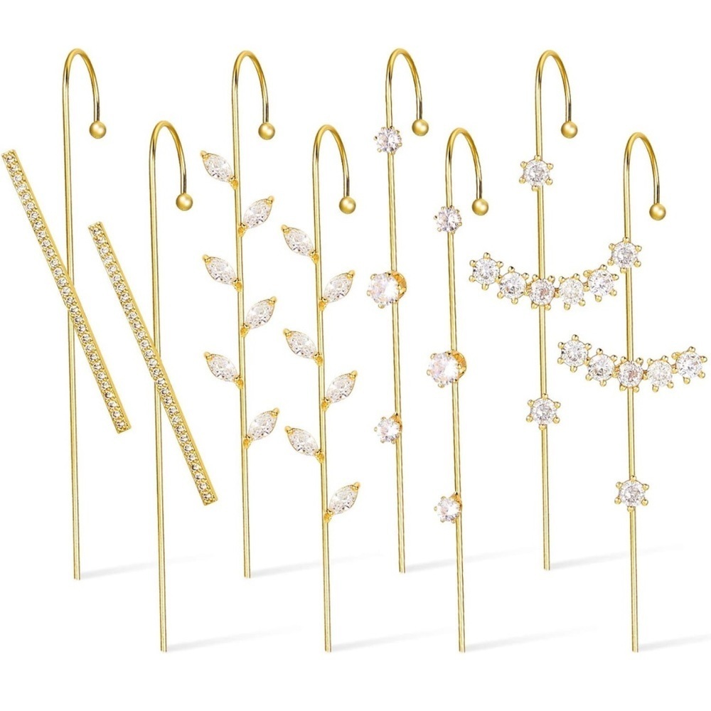 Gold and Silver Cuff Crawler Hook Earrings Set